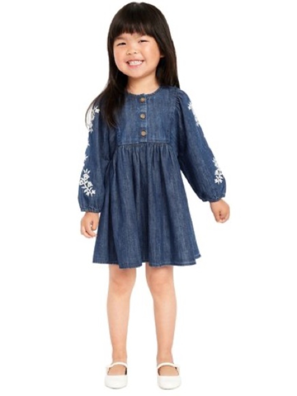Old Navy Long Sleeve Embroidered Jean Dress 5T School Western Boho Family Photos